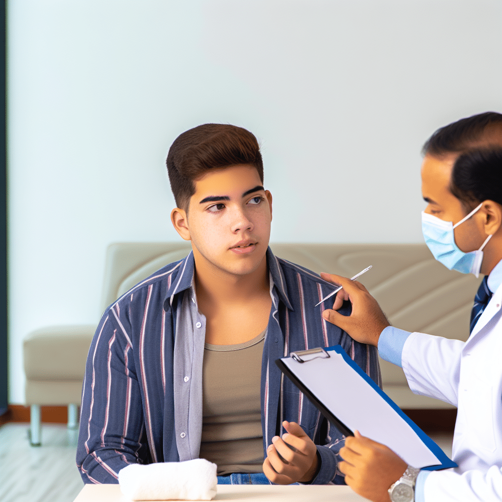 adulto jovem homem latino em atendimento médico homem em consultório